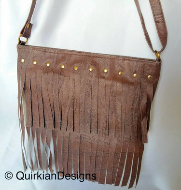 Dark Brown Fake Leather Tassels Bag, Day HandBag, Shopping Handbag, Faux Leather Bag, Office Wear